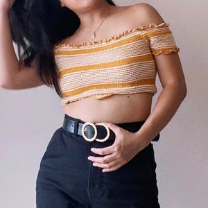 Yellow and White off the shoulder top